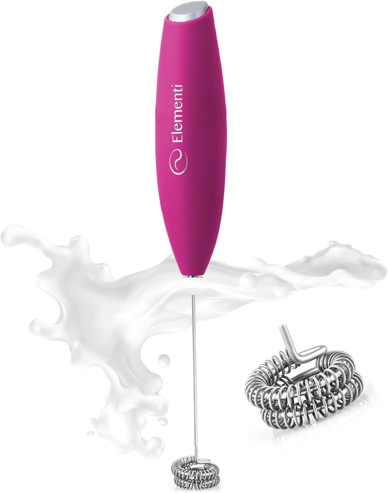 Elementi Pink Milk Frother Handheld - Coffee Frother Electric Stirrer, Matcha Whisk & Drink Mixer Handheld - Frothing Wand - Electric Whisk For Coffee (Hot Pink) - Image 1